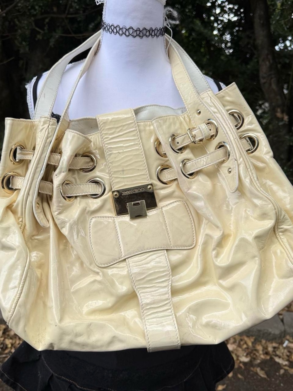 Jimmy Choo Cream Patent Leather Tote Bag